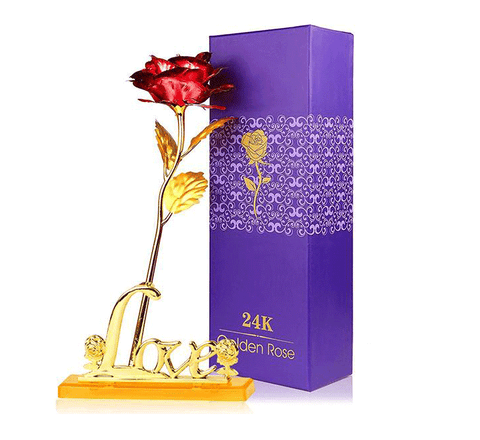 Romantic 24 K Golden Red Rose